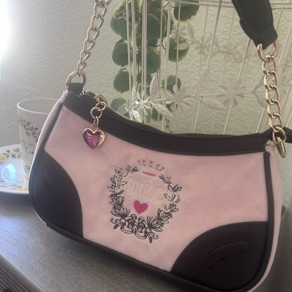 Juicy Couture Pink and Black Shoulder Bag with Structured Design